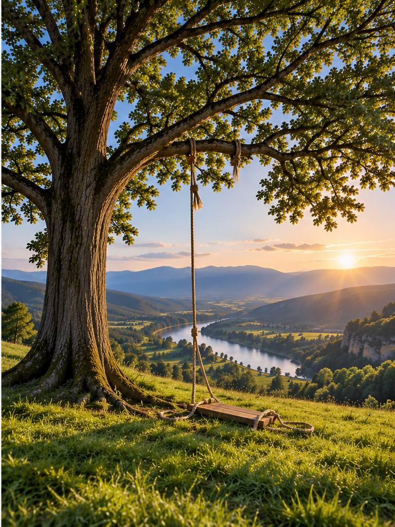Le même arbre, mais la balançoire est tombée au sol.